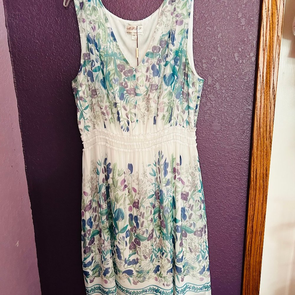 Max Studio Speciality Prods (M.S.S.P.) DRESS, XL White w/blue, purple, & green - Picture 2 of 8